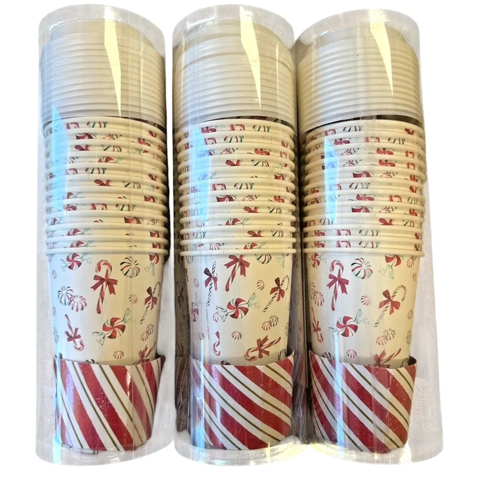PAPYRUS Peppermint Candy Cane 36 Hot Cups Sleeves Lids 16 oz Disposable Paper